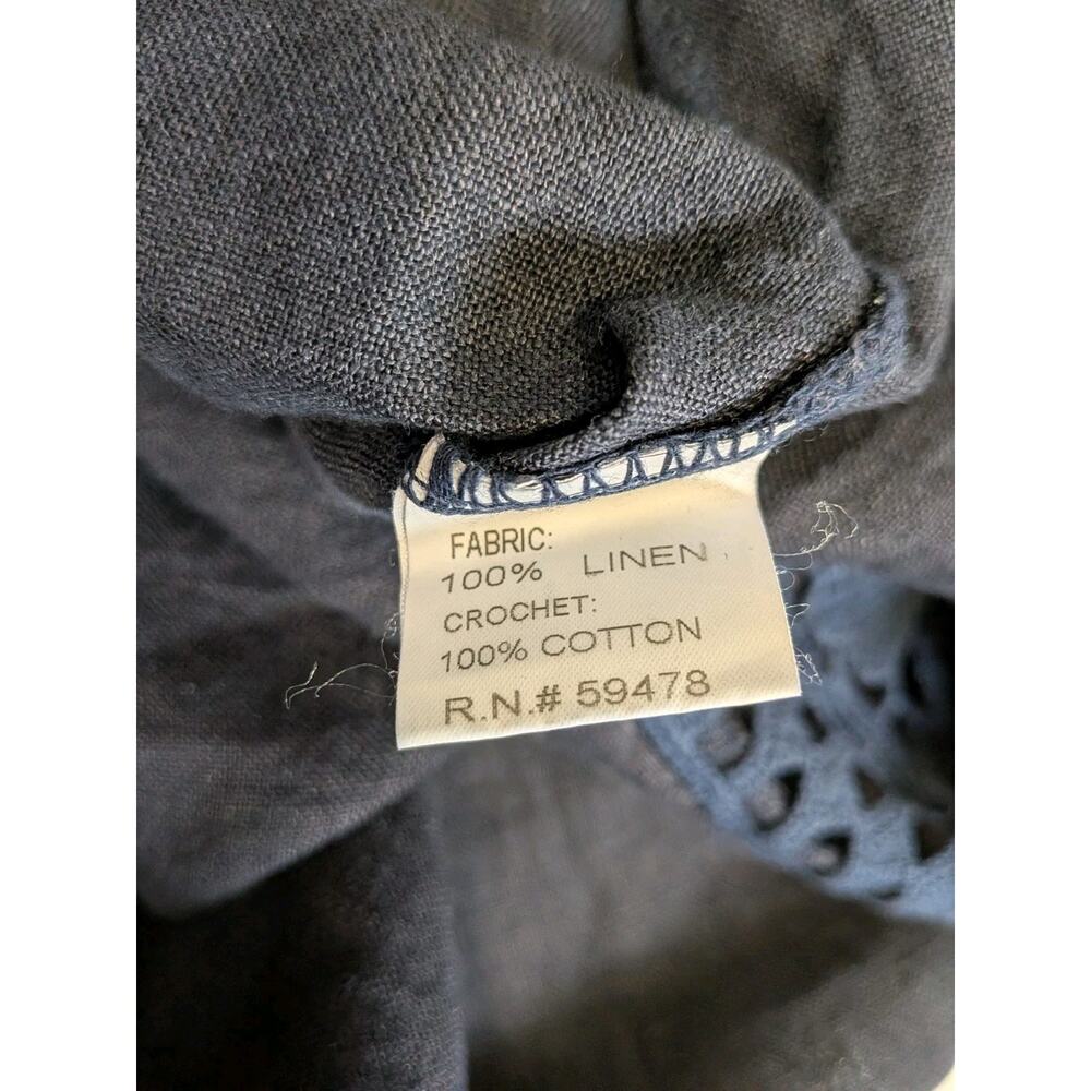 Bellambra Navy Linen Dress Size 1X Made In Italy Crochet Trim Short Sleeve - Picture 7 of 10
